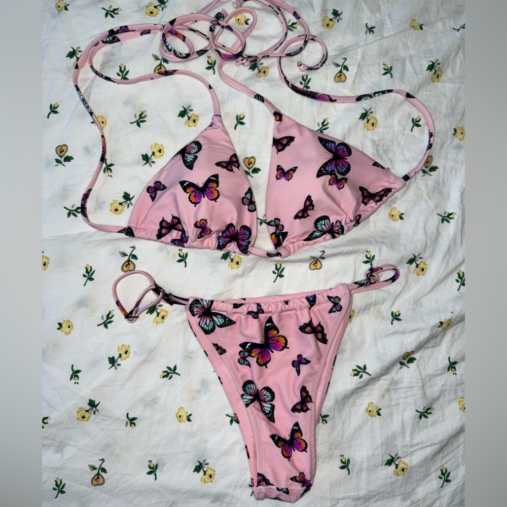 White Fox Butterfly Print Bikini Set